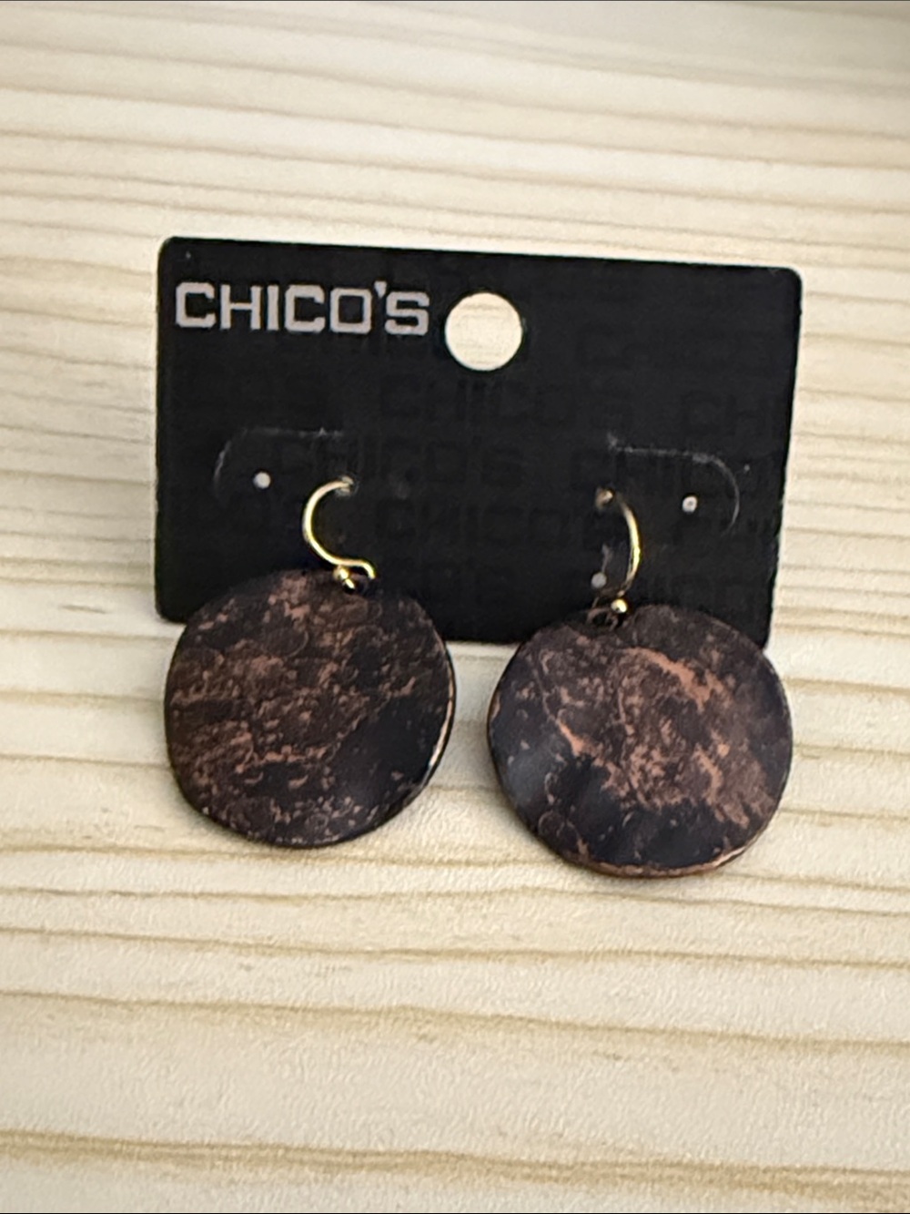 Chico's Marbled Copper-Tone Round Drop Earrings - Brown and Black